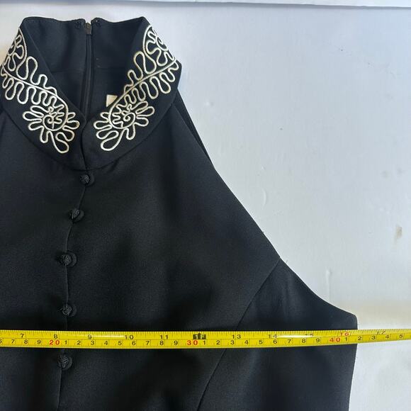 Vintage Liz Claiborne Black Halter Maxi Dress 8 Button Front Embroidered Collar - Picture 12 of 14